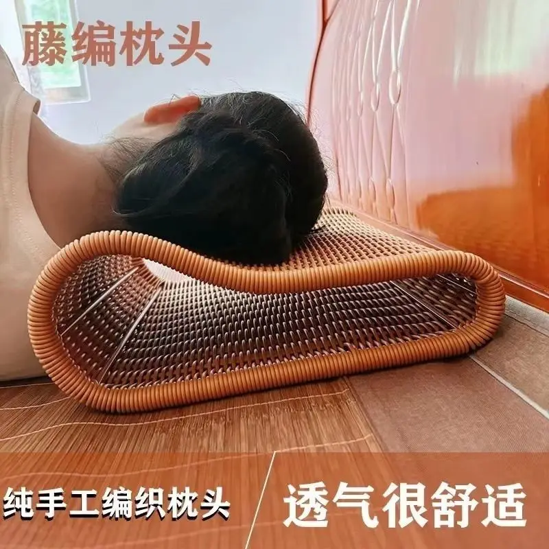 Pillow Cervical Protection Pillow Hard Breathable Imitation Rattan  Washable