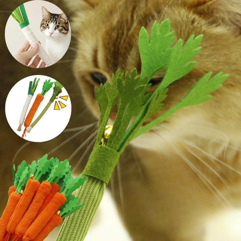 3er-Set Simulierte Frühlingszwiebel- und Karottenform-Katzenspielzeuge mit natürlichem Silberwein-Stab – Kauspielzeug für Haustiere zur Zahnreinigung bei Katzen