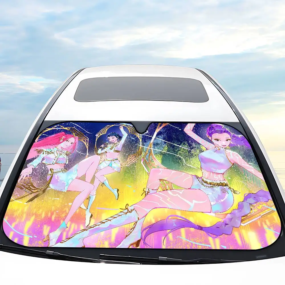 Kpop Demon Anmie H-Hunters الزجاج الأمامي ظلة نافذة السيارة غطاء الزجاج الأمامي الشمس الظل السيارات الشمس قناع سيارة يغطي حماية السيارة