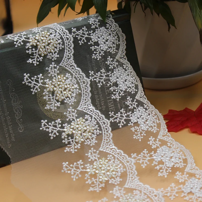 Beige White Black Embroidery Lace Trim, 11cm Width