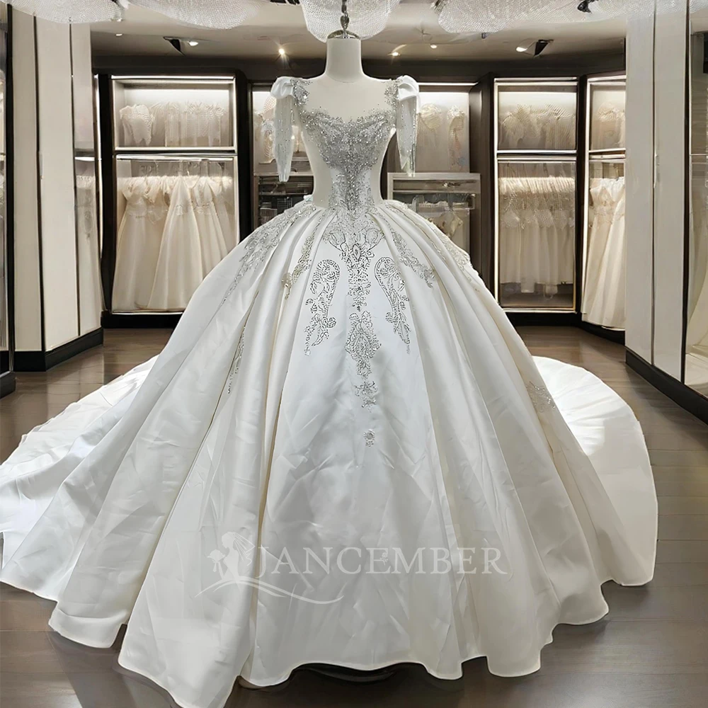 

Ball Gown Wedding Dresses For Women Customized Bride Dress O Neckline Bridal Gown Lace-up Long Chapel vestidos novias boda