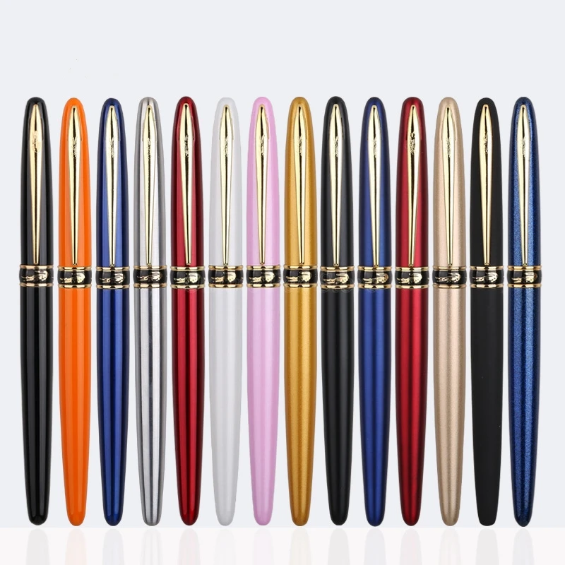 Crocodile 215 Metal Barrel Gloden Clip Thin Fountain Pen Hooded Fine Nib Crystal Office School Writing Gift Pen Accessory