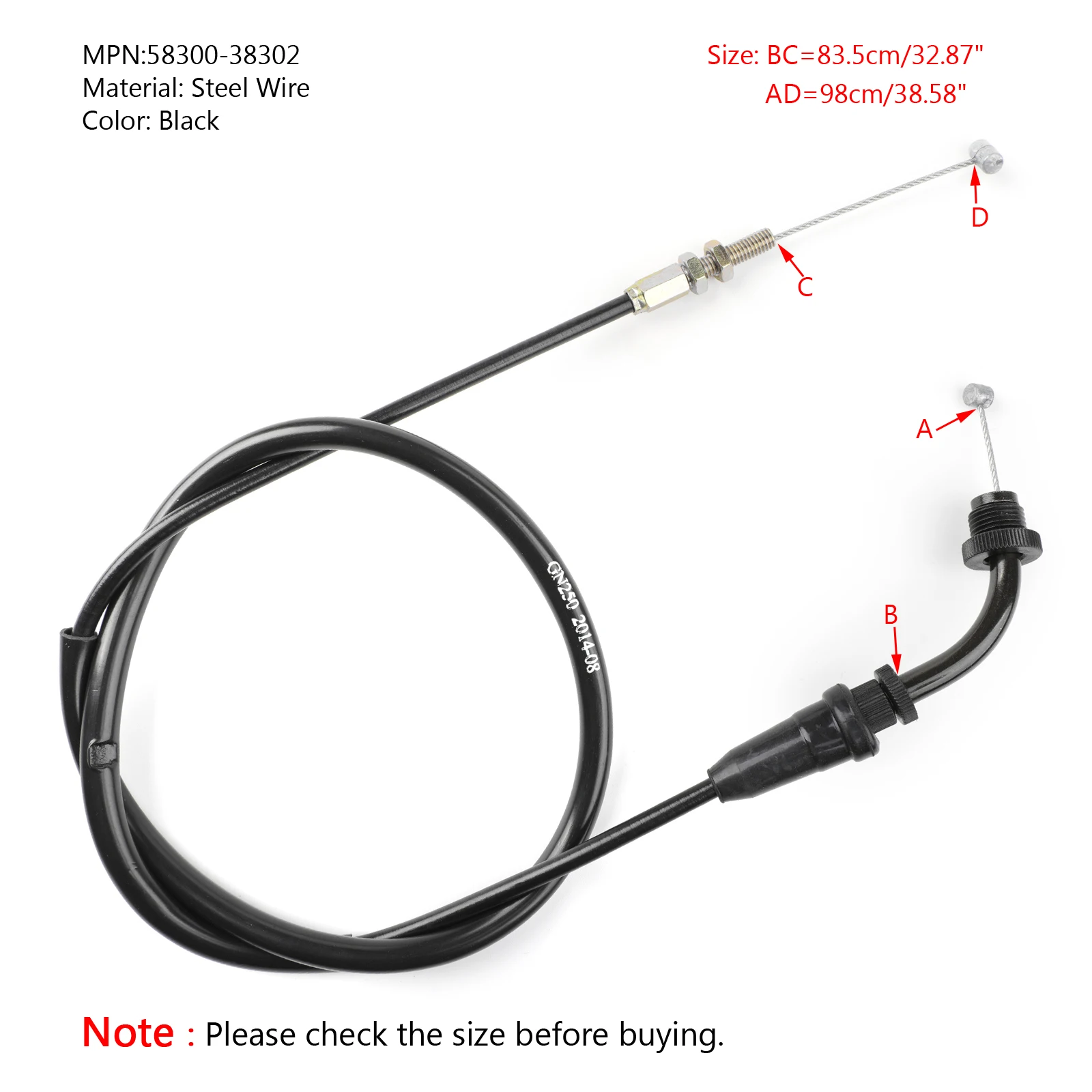 Motorcycle Throttle Cable For Suzuki 85-01 GN250 80-81 GS450E GS550L 58300-38302