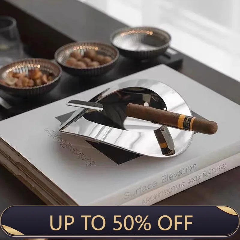 Modern Italian Minimalist Stainless Steel Cigar Ashtray Decoration Tea Room Study Desktop Fashionable Home Decor