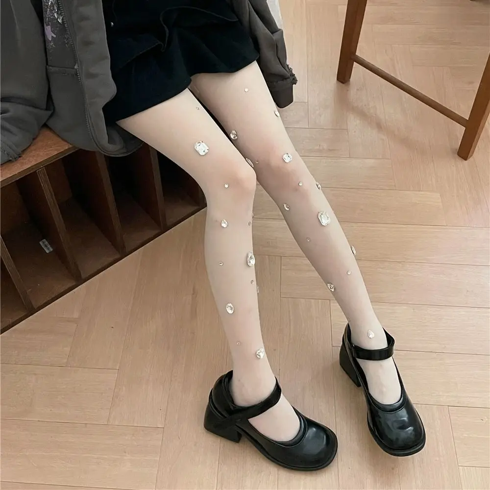 Stretchy Thin Rhinestone Pantyhose Tights Black Silk Socks Crystal Stockings Full Foot Sexy Pantyhose Party