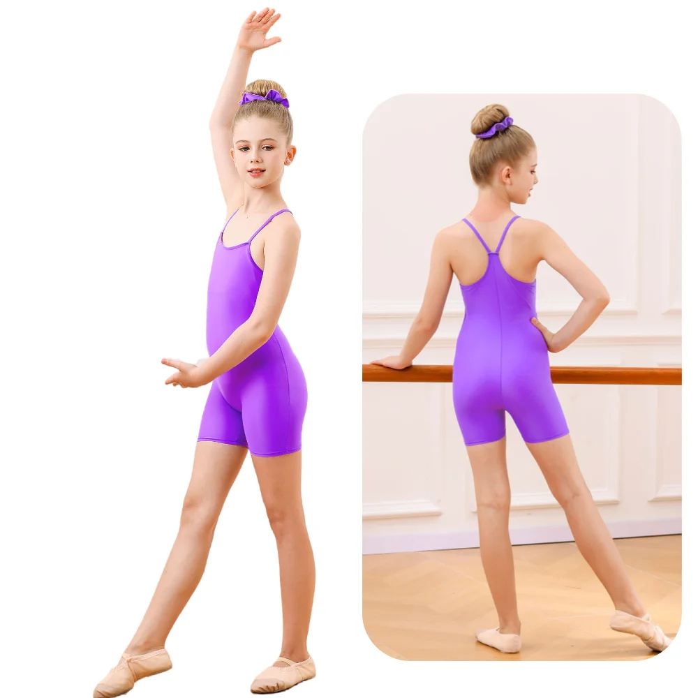 

Girls Y-Back Camisole Sleeveless Unitard Short Nylon Spandex Biketard Dance Costume Toddler Gymnastic Kids