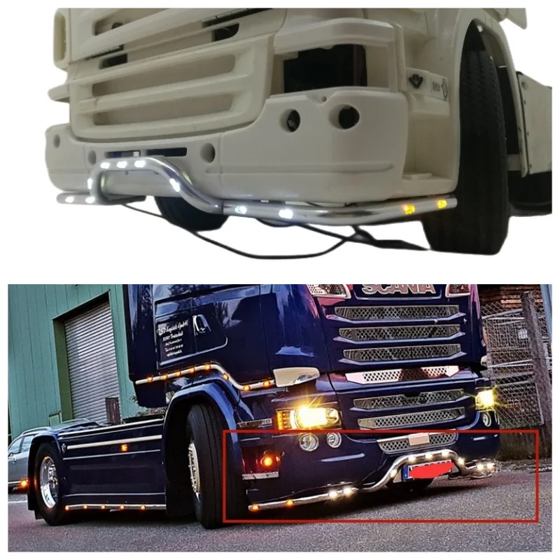 CNC LED Front Bumper Light Bottom Lamp Bar for Tamiya 1/14 RC Tractor Truck Trailer Scania 620 56323 730 Upgrade Car Accessories