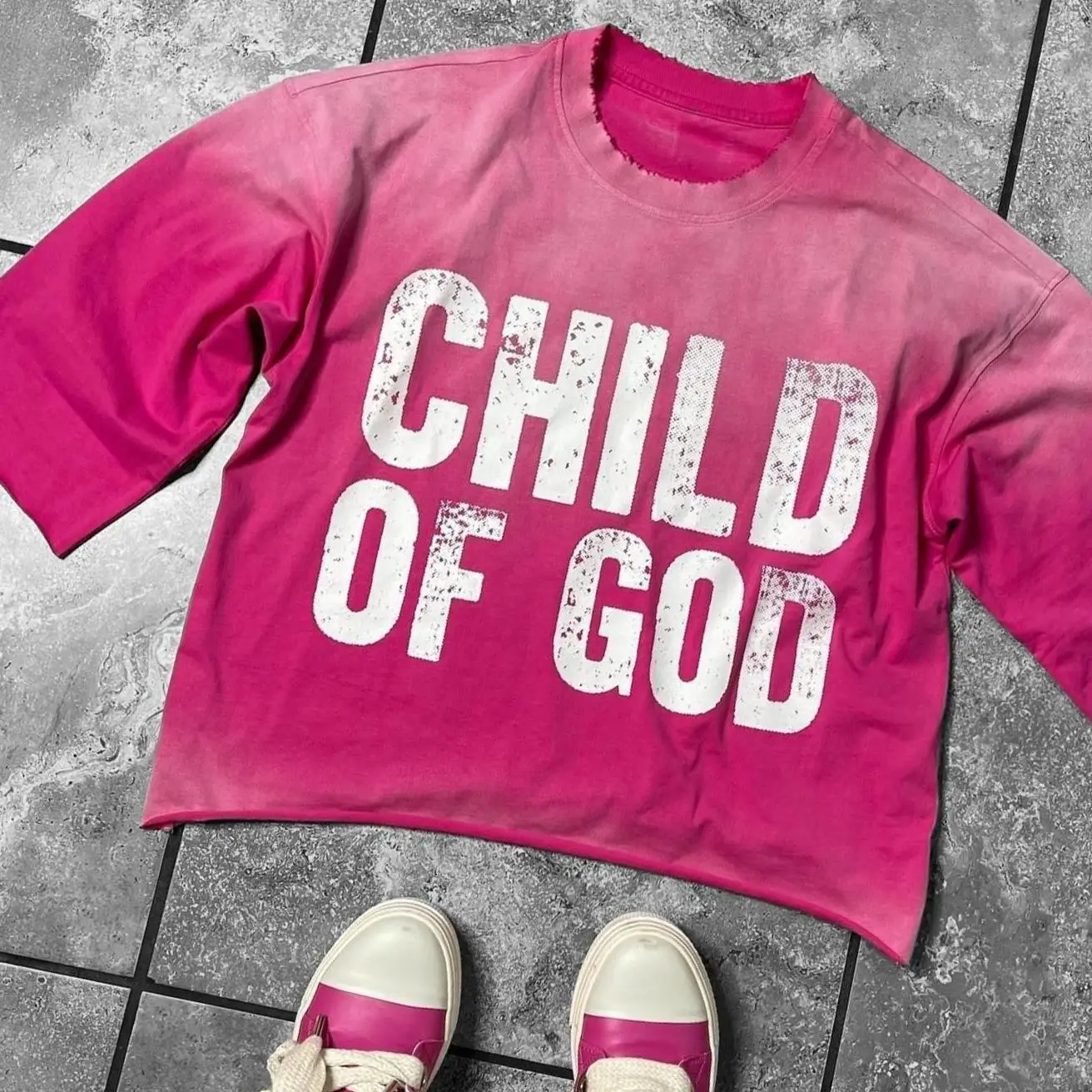 Y2K Child of God Loose Fit Harajuku Hip Hop L Shirt Women's Cleanfit T-shirt Linen Material A-line Sleeve Other Material 100%