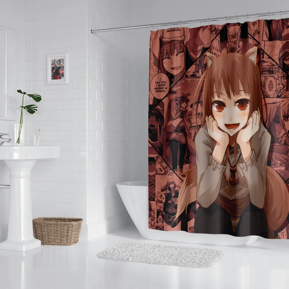 Anime Bathroom Shower Curtain with Hooks, Decorative Bathroom Curtains and Accessories