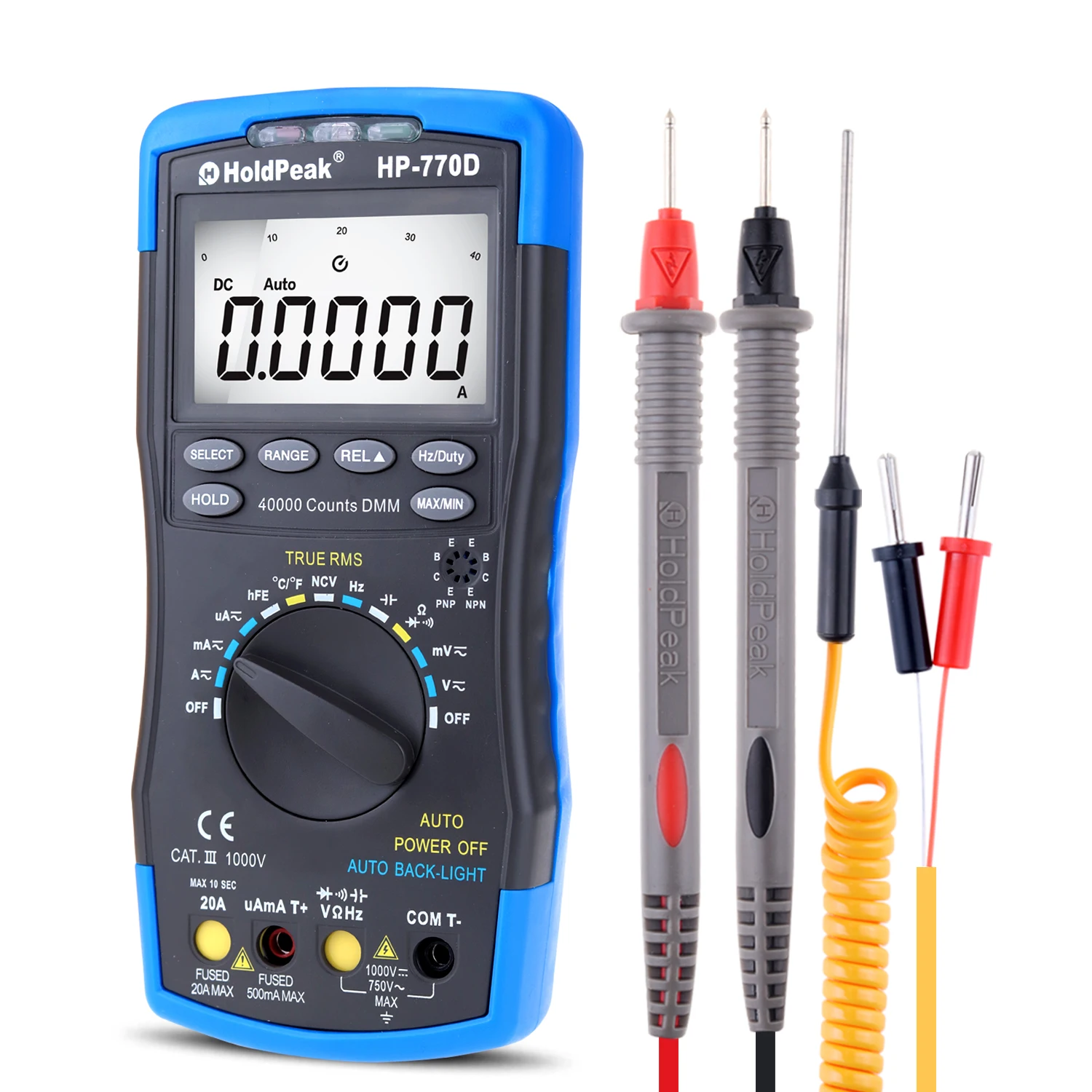 HoldPeak Digital Multimeter HP-770D High-Accuracy Auto Range True RMS 40000 Counts NCV AC DC Voltage Current Ohm Tester