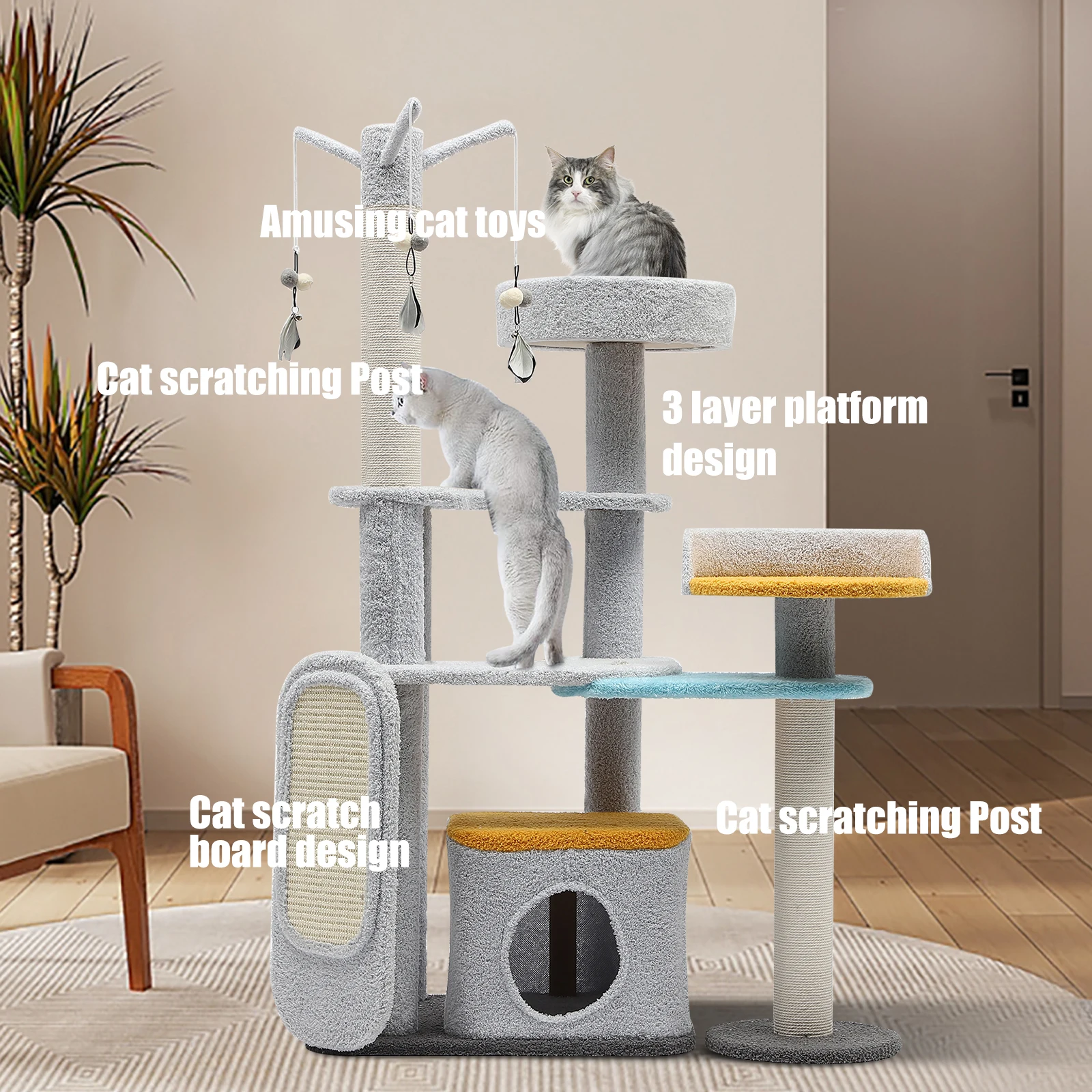 ‘‘Angel Castle’’ Modern Cat Tree Tower For Indoor Cats, Luxury Upgrade Cat Tower Condo fits Cats weighing less than 7.5kg/16.5lb