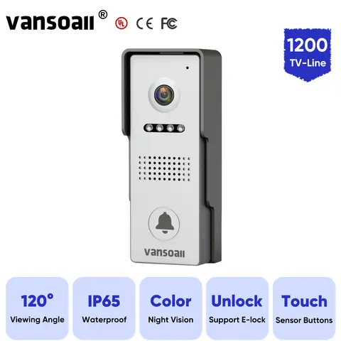 VANSOALL 비디오 초인종 야외 카메라, 120 ° 시야각, IP65 방수 터치 센서 버튼, 컬러 나이트 비전, 4 유선, 1200TVL