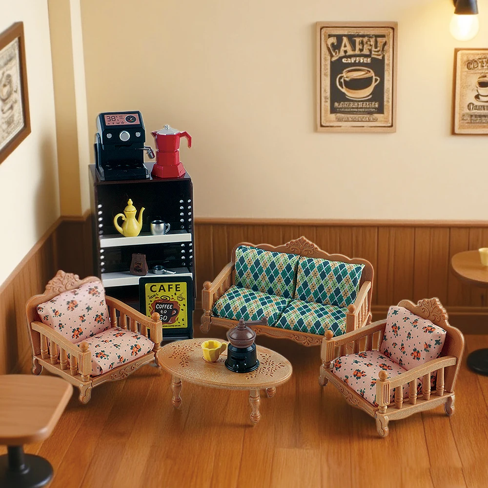 Conjunto de muebles en miniatura para sala de estar, sofá, mesa, máquina de café, modelo 1:12, soporte de exhibición, casa de juegos, juguete para regalo