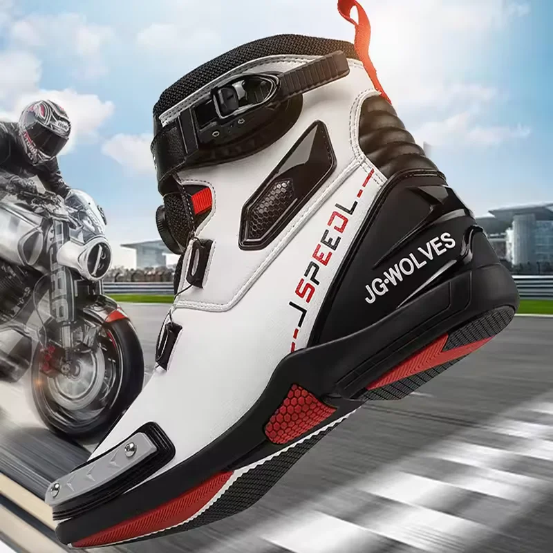 JG.WOLVES Motorbike Racing Ankle Shoes Men Leather Motos Breathable Anti Slip Wear-resistant Riders Boots Motorcycle Boots