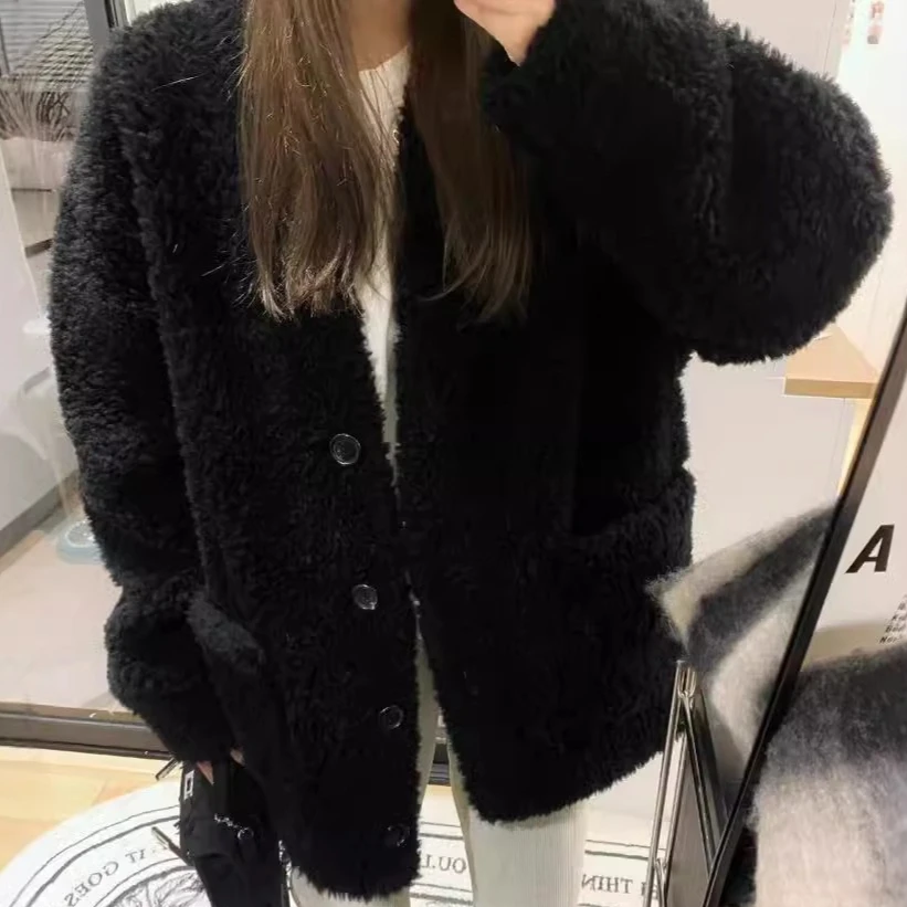 

Женские пальто из искусственного меха, куртки, короткое пальто, толстая теплая уличная одежда Y2k, повседневная свободная куртка из овечьей шерсти, рабочая верхняя одежда, осень-зима