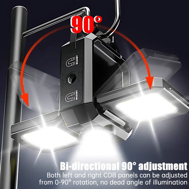 Mini Lanterna Chaveiro, COB Work Light, Lâmpada recarregável USB, Luzes laterais dobráveis de 90 °, Lanterna super brilhante