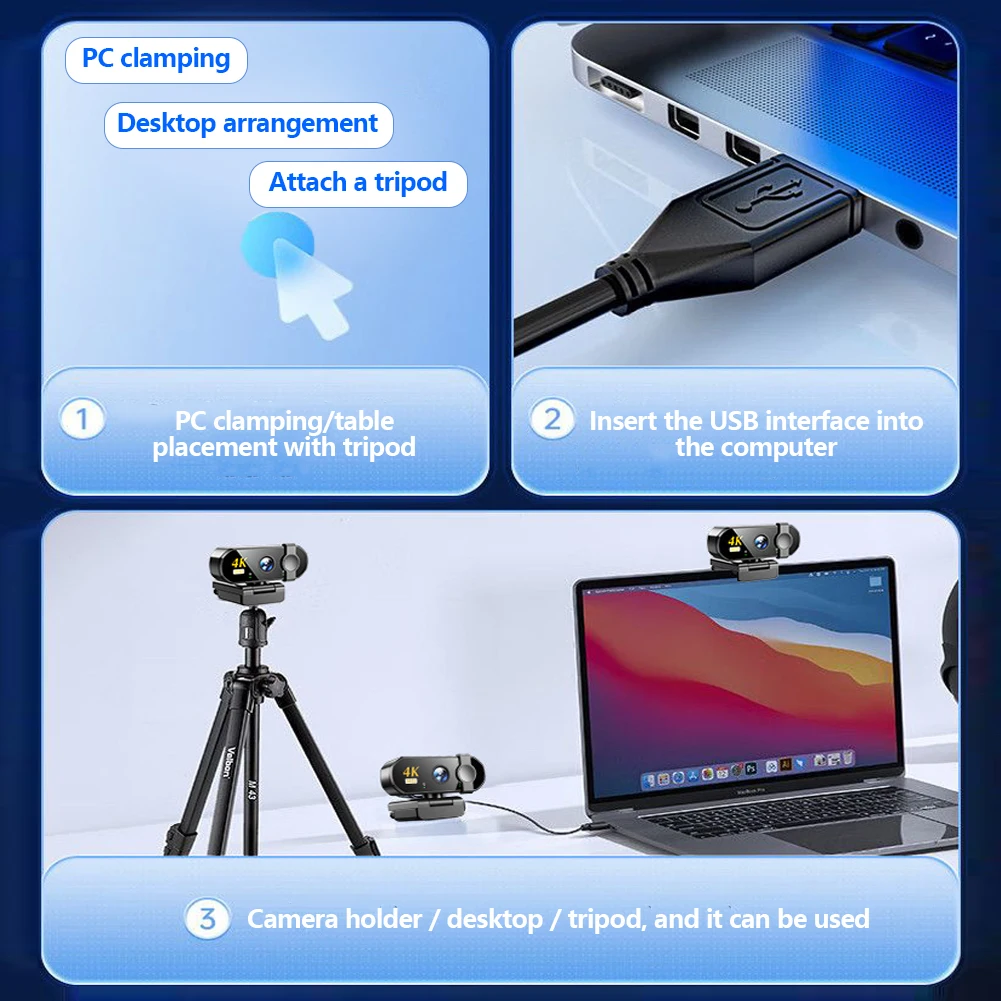 كاميرا ويب 4K HD USB لأجهزة الكمبيوتر المحمول سطح المكتب كاميرا خارجية التوصيل تشغيل كاميرا ويب بتركيز تلقائي للبث عبر الإنترنت للفيديو المباشر #5