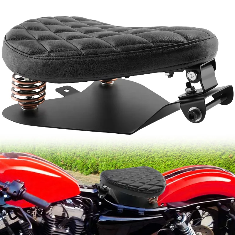Asiento de sillín de cuero PU para motocicleta, asiento individual Retro negro para Harley Custom Chopper Sportster para Bobber, Honda y Yamaha