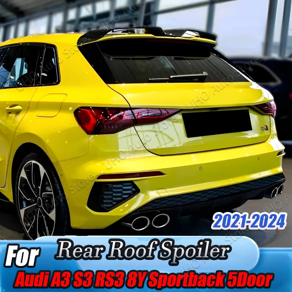 Carbon Fiber Look Rear Spoiler Trunk Lip Tail Roof Wing Splitter For Audi A3 8Y Sportback Hatchback 2021 2022 2023 2024 Body Kit