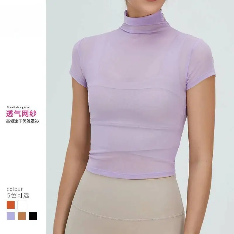 

Новая винтажная футболка, женская быстросохнущая спортивная футболка с высоким воротом, сетчатый дышащий солнцезащитный костюм для йоги