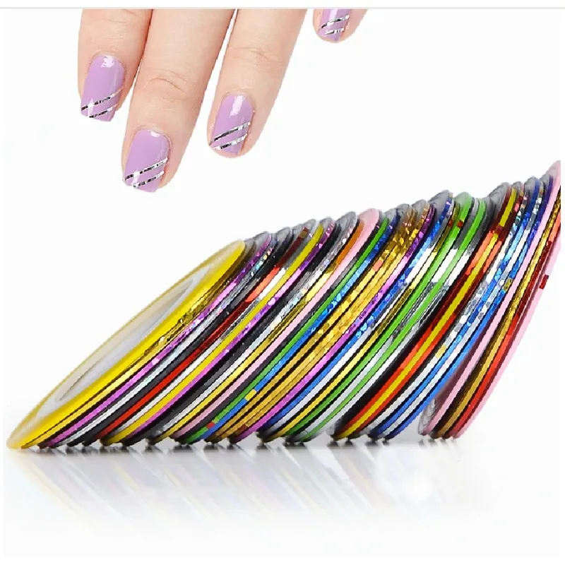 30x Streifen Mix Farbe Mode Band Linie Nail Art Dekoration Aufkleber UV Gel Nagel Acryl Spitzen Werkzeug