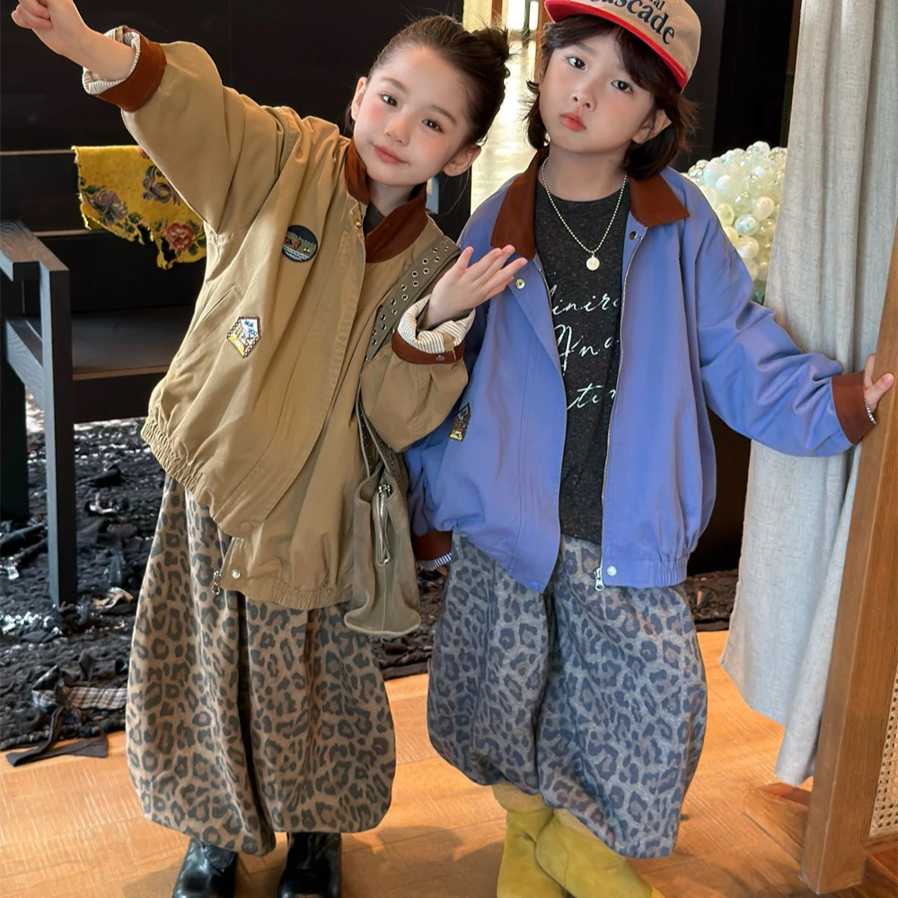 Pants 2026 Spring and Autumn New Children's Clothes Korean Style Boys and Girls Fashion Leopard Print Casual Knit Pants