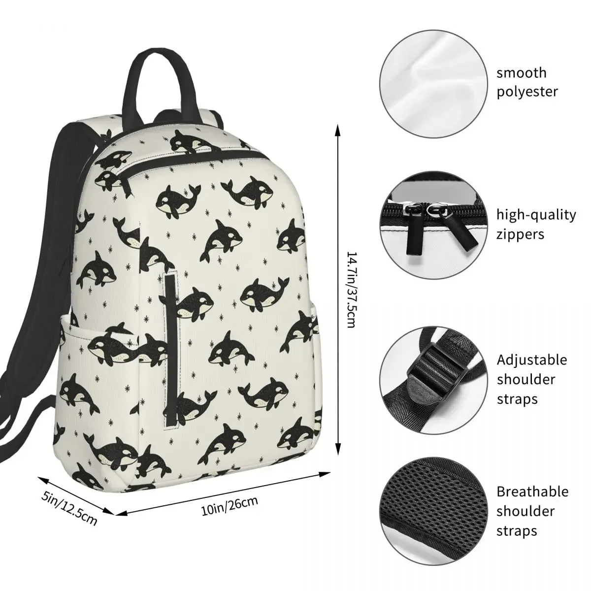 Killer Whale Orca Pattern Backpack Student BookBag Children School Bag Laptop Shoulder Bags Boys Girls