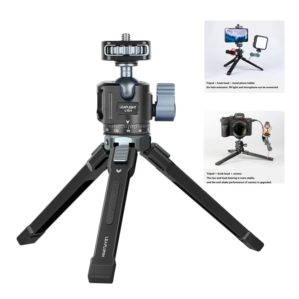 2024 Upgrade Aluminum Tripod with 360 Ball Head & Cold Shoe Selfie Stick Tabletop Tripod for Camera Phone Mic Light Magic Arm