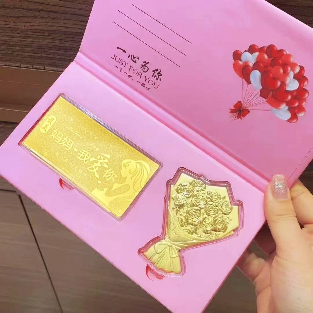 520-ローズブーケ-ゴールド通貨-赤い封筒-ゴールドバー-永遠に続く手持ち花-グリーティングカード-友人への誕生日プレゼント