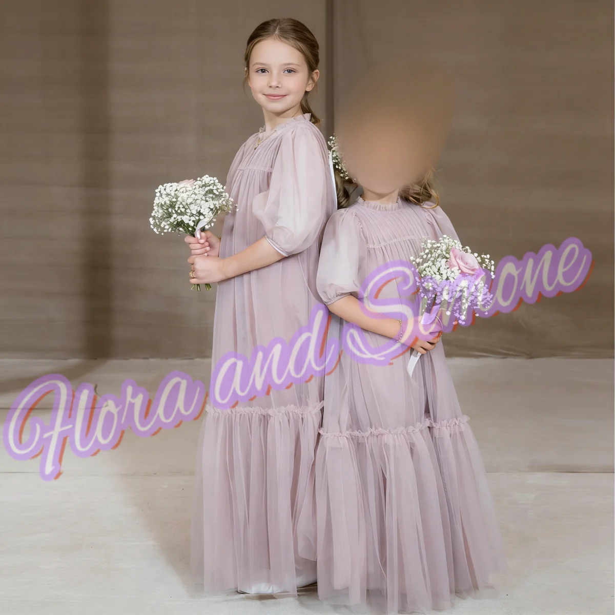 فستان فتاة الزهور من التول الوردي المتدرج نصف كم لحفلات الزفاف وأعياد الميلاد والولائم وحفلات التواصل المقدس حسب الطلب #5