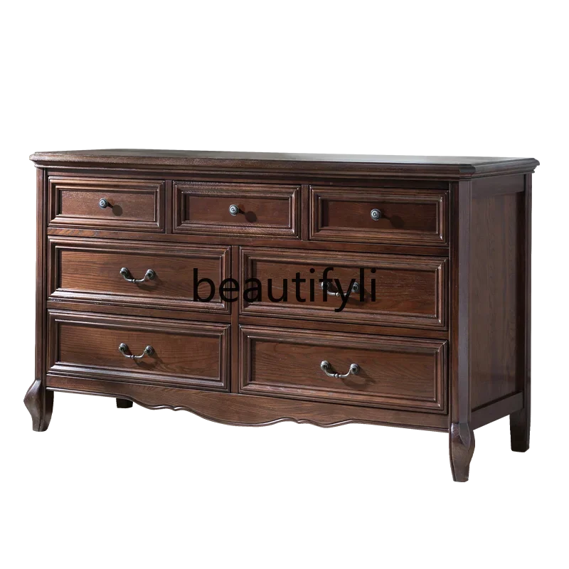 

xqqxqqsolid wood chest of drawers, storage cabinet, bedroom TV cabinet, log chest of drawers against the wall, American furnitur