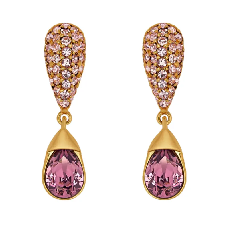 Os Four Color Two-Layer Teardrop Crystal Drop Earrings, Minimal Luxury Women Party Fashion Ear Jewelry