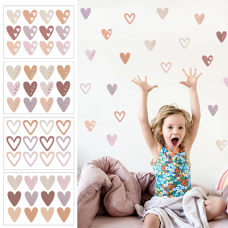 Heart Shape Boho Style Wall Stickers for Kids Room Nursery Background Wall Art Decal Living Room Bedroom Home Decoration Sticker