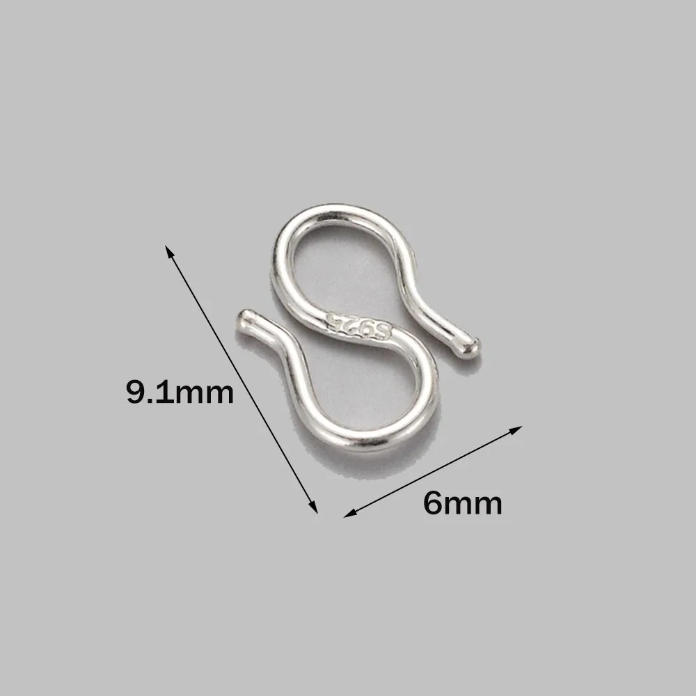 Conectores de hebilla en forma de letra S M de Plata de Ley 925, 2 uds., para DIY, collar, pulsera, cierres finales, ganchos, suministros para fabricación de joyas