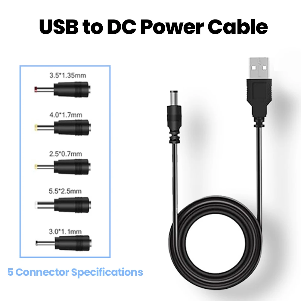 Cavo di alimentazione da USB a CC con 5 spine CC Adattatore per cavo di ricarica jack USB per connettore per telecamera altoparlante mini ventola router