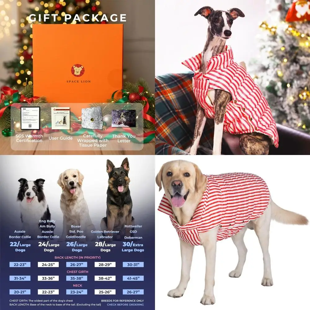 

Плюшевая зимняя куртка для собак, с красными полосками, размер 28/4XL, идеально подходит для холодной погоды и ветреных дней, легкая и регулируемая, для крупных собак