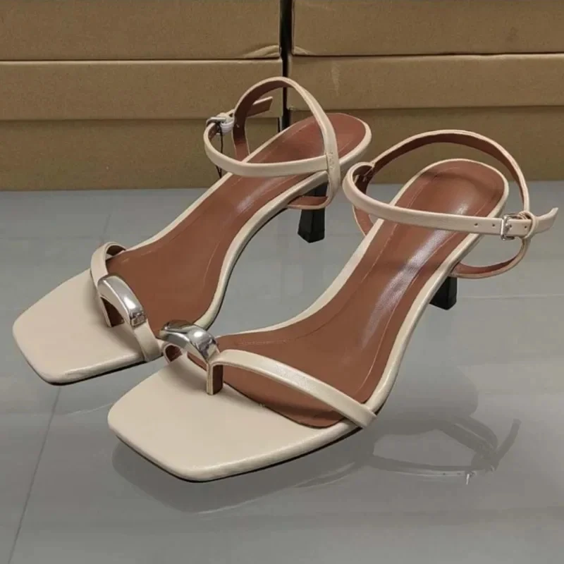 Summer Women\'s High Heeled Sandals 2025 Trend Open Toe Elegant Suquare Toe Office Ladies Shoes Buckle Strap Female Footwear
