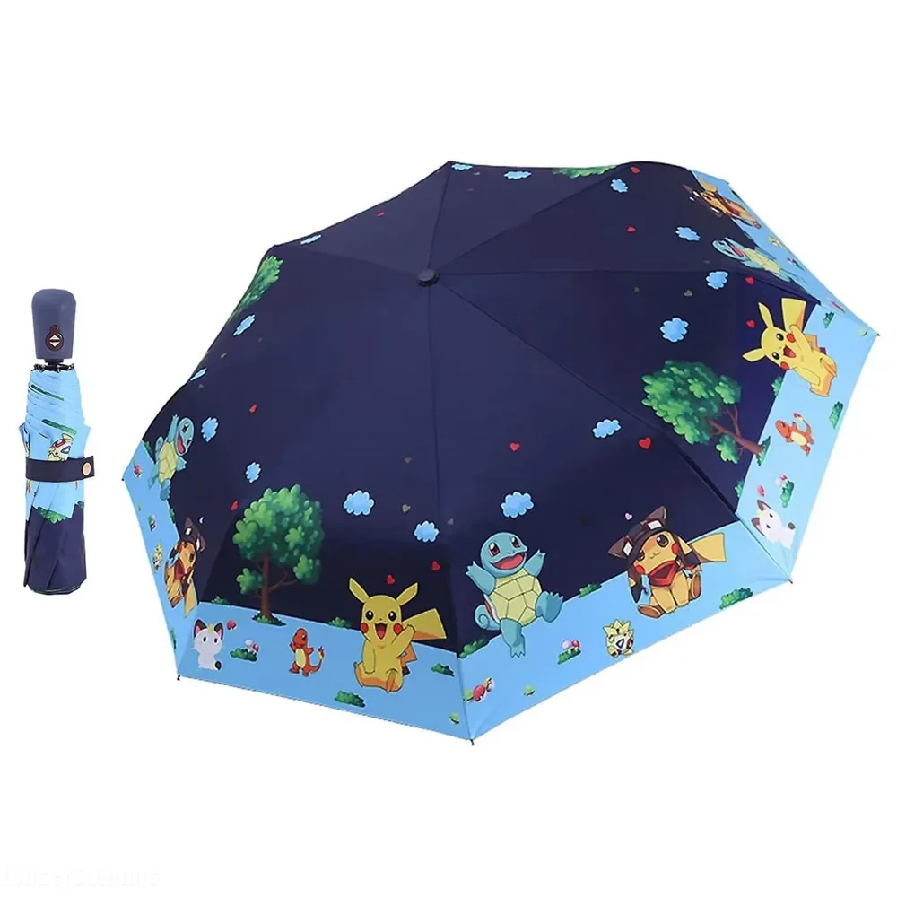 Children Sun Umbrella Folding Rain Hand Push Sun Protection Cartoon UV Sun Shade Black Glue Boys Girls Windproof Umbrella