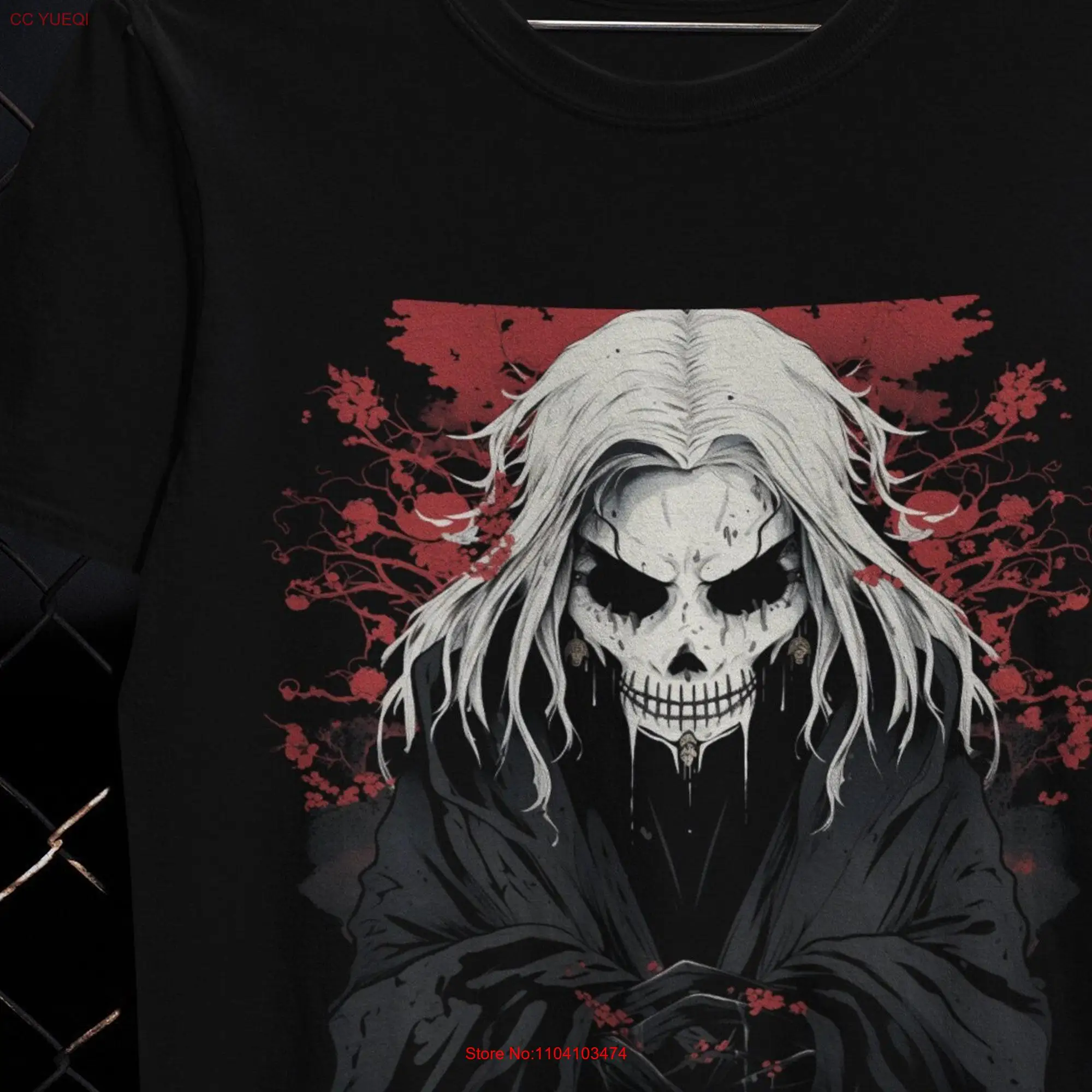 Goth Shinigami T Shirt Weirdcore Death Dark Cottagecore Grim Reaper Print Harajuku Y2K Clothing Alt long or short sleeves