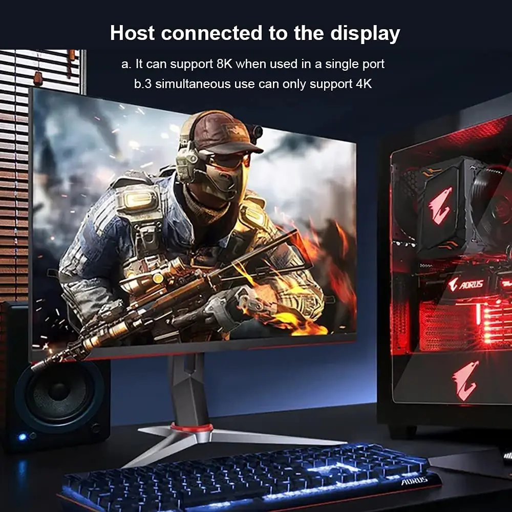 Imagem -03 - Mst Displayport Splitter Adaptador de Hub em Out 8k @ 30hz 4k @ 144hz dp 1.4 Splitter 1x3 Port para Ultra hd Displayport
