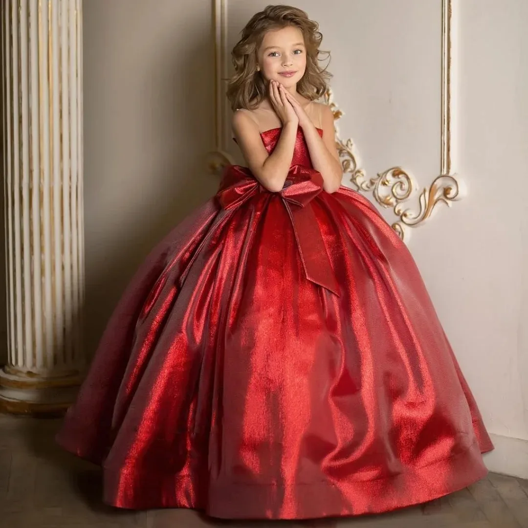 

Customized Girls Dress Flower Burgundy Tulle Floral Pattern Appliques Sleeveless For Wedding Birthday Party Holy Communion Gowns