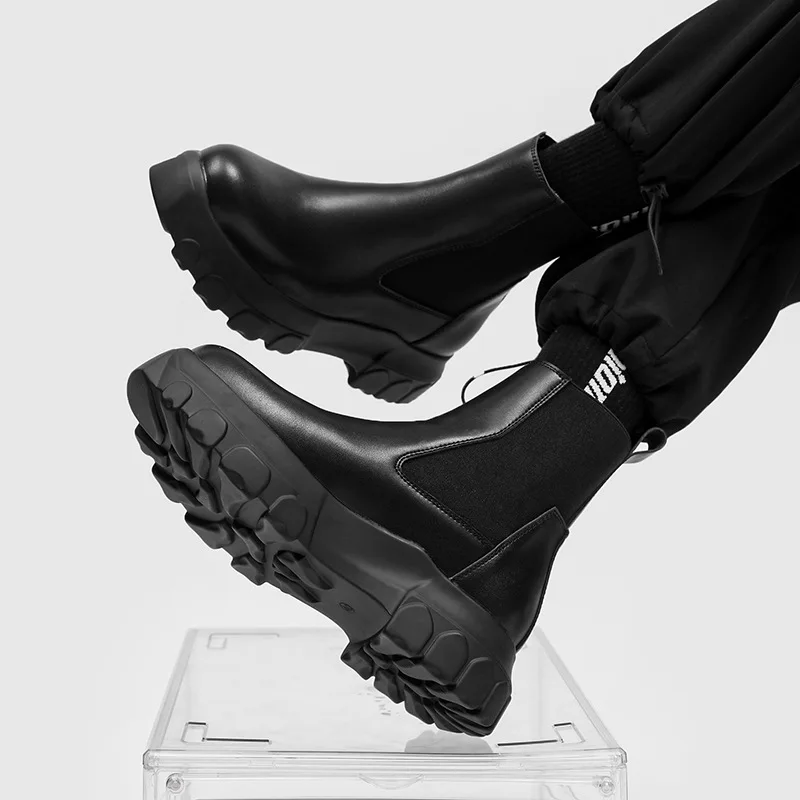 Men Boots Chelsea Genuine Leather Zip Platform Increasing Ankle Shoes Casual High Street Vintage Luxury Sneakers Gothic Owen view 5
