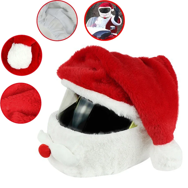 Christmas Santa Claus Helmet Cover Hat for Motorcycle Helmet Happy New Year Party Supplies Xmas Cosplay Accessoories