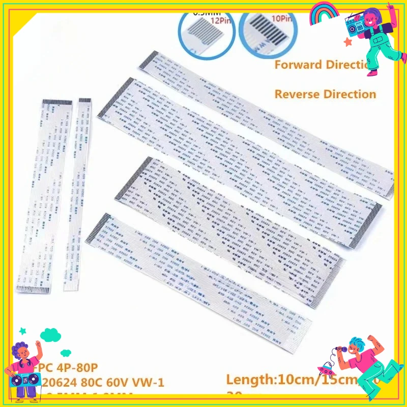 

10PCS Flat Flexible Cable FFC FPC AWM 20624 80C 60V VW-1 FFC-0.5MM 1.0MM 4/5/6/8/10/12/14/16/18/20/24/26/30/32 Pin Connector