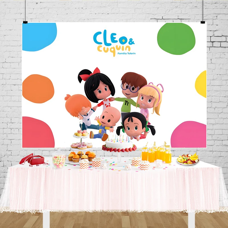 Fondo temático de Cleo y Cuquin de dibujos animados, suministros de decoración para fiesta de cumpleaños para niños, pancarta, regalos para fiesta de bebé, accesorios para sesión de fotos