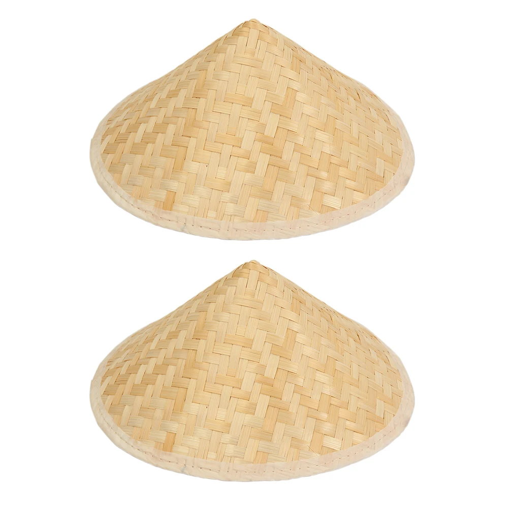 

2 PCS Straw Hat Rice Asian Conical Farmer Bamboo Funny Party Hats Chinese Decor