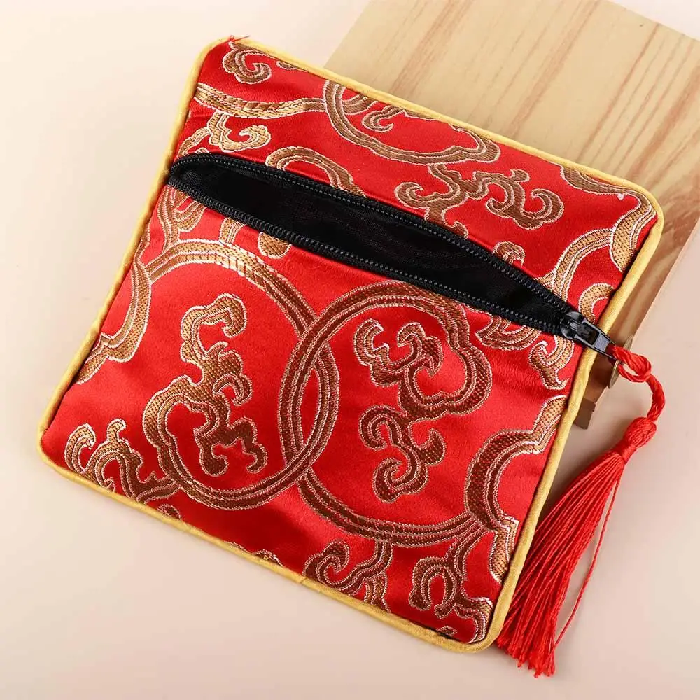 Bag Zipper Bag Embroidery Flower Pattern Silk Jewelry Organizer Chinese Style Coin Purse Brocade Pouch Jewelry Storage Bag