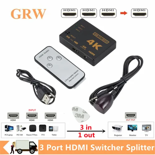 3x1 HDMI 호환 스위치 분배기, 3 입력 1 출력 4K HDMI 스위처 어댑터 Xbox DVD HDTV PC 노트북용 3 포트 HDMI 케이블 허브 