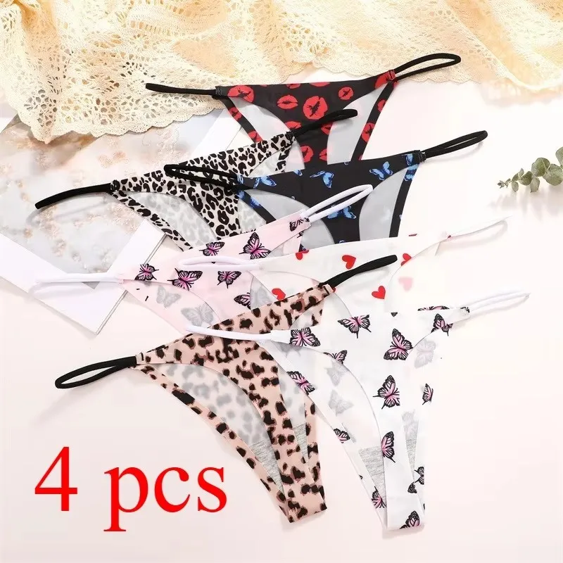 

4PCS Seamless Thong Women Thin Strap Low Waist High Flexibility Panties Sexy Underwear Ladies Briefs T-back Comfortable