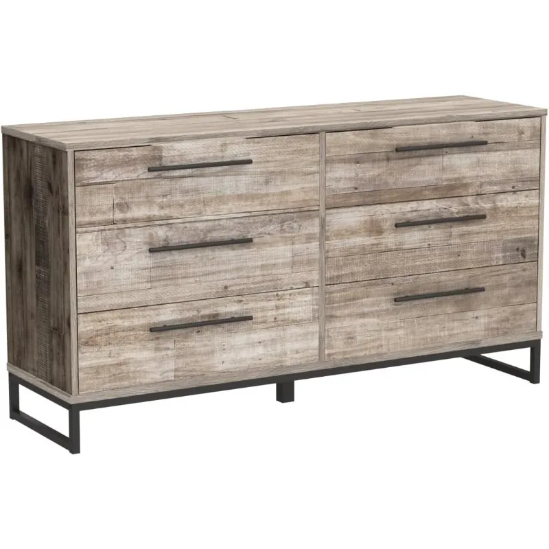 Industrial 6 Drawer Dresser  Butcher Block Gray Crisp and Naturally Beautiful Bedroom Interiors Metal Sled Legs